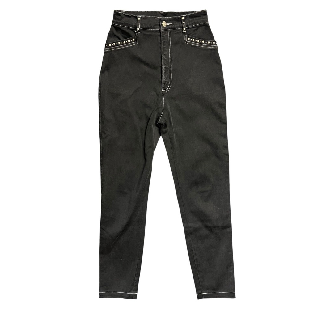 Tasidan Jeans Pants Small Black High Rise Studded Pearl Slim Fit Edgy Streetwear